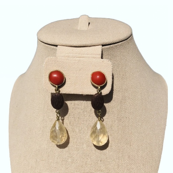 LIA SOPHIA Boho Cayenne Dangle Red Brown Translucent Glass Resin Bead Earrings - Picture 3 of 9